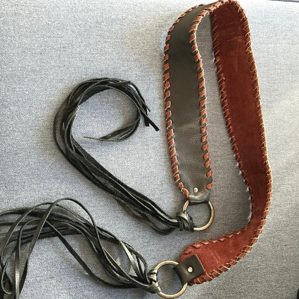 Kim White Reversible Suede‎ + Leather Brown & Black w/ Fringe Size M